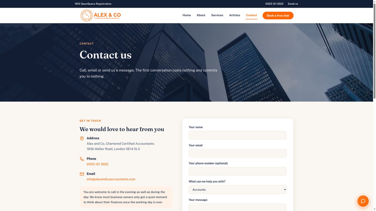 Page contact avec formulaire de demande structuré
