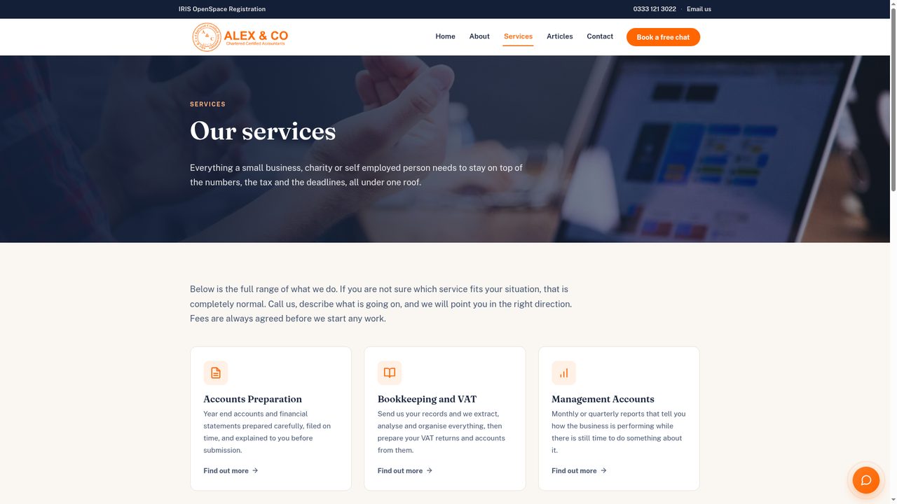 Page services présentant l’ensemble de l’offre du cabinet